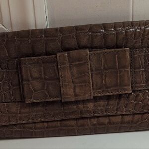 Elegant Brown Crocodile-Embossed Clutch
